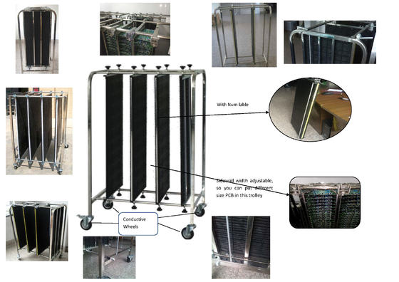 Asa ajustable ESD PCB SMT Storage Trolley Eletronic Antistatic Reel Storage Cart