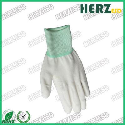 Material de nylon hecho punto guantes respirables de la mano del ESD con extremidad cubierta PU del finger