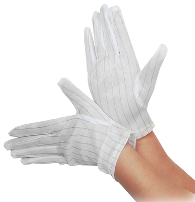 Industria de electrónica antiestática blanca del recinto limpio de los guantes del trabajo del ESD del poliéster de la raya de la seguridad