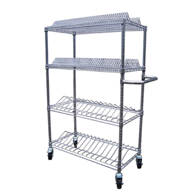 ESD Rack 4 Repisas de alambre Camiones de estanterías de cromo Placas de cromo antistáticas Camión de alambre