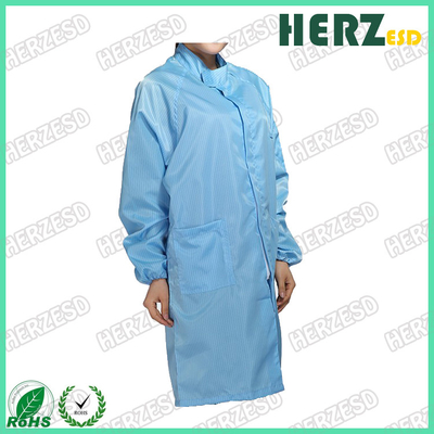 Capa de laboratorio antistática para salas limpias Blanco o azul Lavable ESD con ropa de poliéster para ropa de laboratorio o de salas limpias