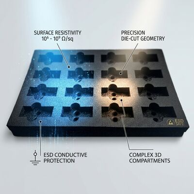 Inserción de espuma conductiva ESD con corte negro de espuma antiestática EVA Cushion de embalaje interior para el envío de placas de circuitos integrados de PCB