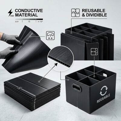 Caja Corrugada Reutilizable de PP Conductora de Plástico Hueco para Almacenamiento y Transporte de Componentes de PCB