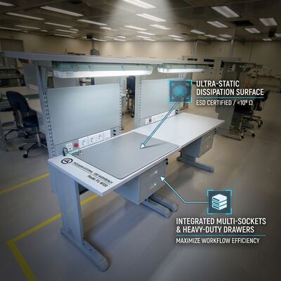 Estación de trabajo modular de ESD Mesa de trabajo de montaje antiestático con estante de cajón Kit de conexión a tierra de toma de corriente