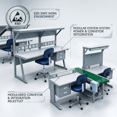 Banco de trabajo ESD de laboratorio de alta resistencia, mesa de trabajo antiestática ajustable para estación de reparación de electrónica