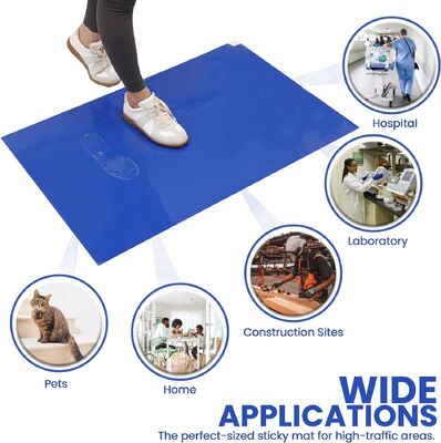 Alfombra azul pegajosa de cuarto limpio Alfombra pegajosa de piso adhesivo desechable para el control del polvo