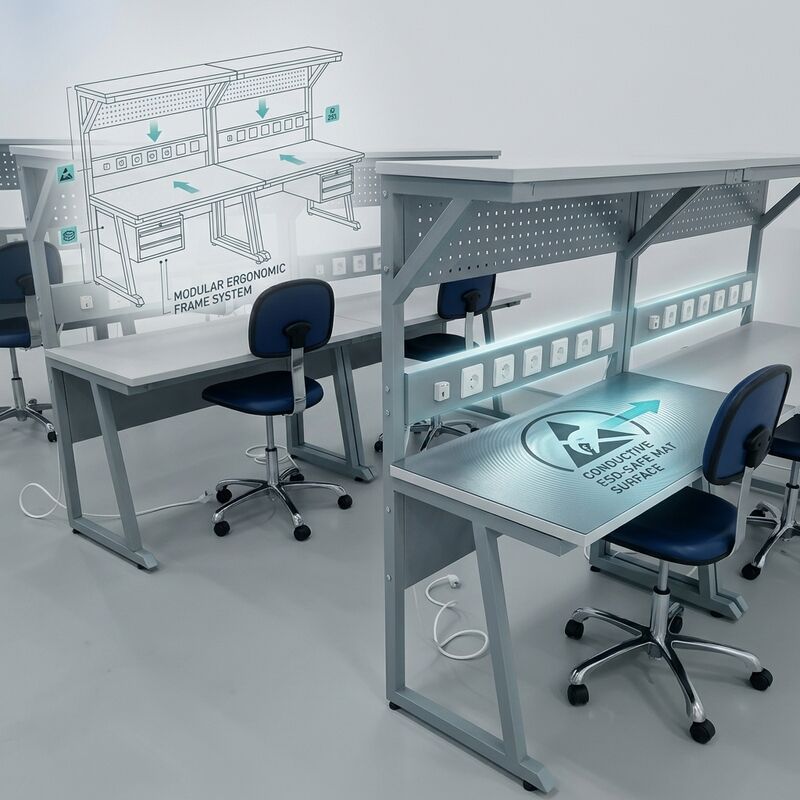 Estación de trabajo modular de ESD Mesa de trabajo de montaje antiestático con estante de cajón Kit de conexión a tierra de toma de corriente