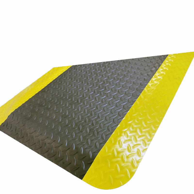 Industrial Two-Layer PVC Anti-Fatigue Mat with Diamond Plate Surface and Yellow Safety Edges